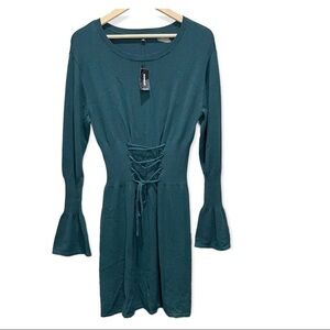 New Express Green Corset Waist Sweater Dress Size XS